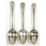 THREE SILVER TABLE SPOONS, OLD ENGLISH PATTERN, LONDON 1799 AND 1817 AND SHEFFIELD 1902, 6OZS 8DWTS