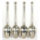 A SET OF FOUR EDWARD VII SILVER TABLE SPOONS, RAT TAIL PATTERN, BIRMINGHAM 1905, 9OZS 10DWTS