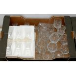 A QUANTITY OF OLD HALL LEANDER PATTERN CUT GLASSWARE, TO INCLUDE A PAIR OF SPIRIT DECANTERS AND