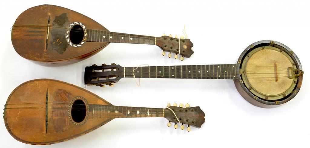 A FIVE STRING ZITHER BANJO AND TWO MANDOLINS