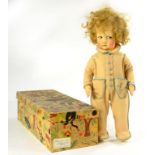 A LENCI PAINTED FELT DOLL IN THE ORIGINAL LENCI CARD BOX WITH PRINTED LABEL NUMBERED 300/14, 42CM H