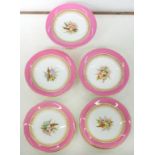 A ROYAL WORCESTER PINK GROUND DESSERT SERVICE, PAINTED WITH WILD FLOWERS, PLATE 23CM D, SEPIA