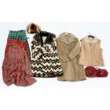 VINTAGE CLOTHING. A FUR COAT, SHEEPSKIN COAT, KILT, ETC