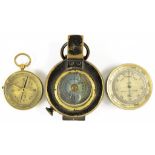 A VICTORIAN GILT BRASS POCKET BAROMETER BY NEGRETTI AND ZAMBRA, LONDON, 4.5CM D, A VICTORIAN