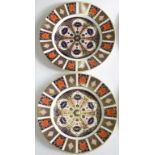 TWO ROYAL CROWN DERBY IMARI PATTERN PLATES, 26.5CM D, PRINTED MARK, BOTH CANCELLED, LATE 20TH C