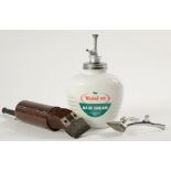 ADVERTISING. A 1950'S VASELINE HAIR CREAM JAR WITH PLATED METAL DISPENSER, AN ELECTRIC BAKELITE