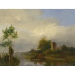 ATTRIBUTED TO HENRY BURDON RICHARDSON (1826-1874), RIVER LANDSCAPE WITH REED CUTTERS, signed with