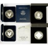 SILVER COINS. UNITED KINGDOM PROOF FIVE POUNDS 2008 AND 2009 AND UNITED STATES OF AMERICA EAGLE (2),