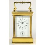 A FRENCH BRASS CARRIAGE TIMEPIECE WITH ALARM, 12CM H, EXCLUDING HANDLE, 20TH C