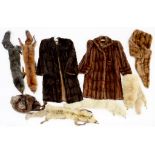 VINTAGE CLOTHING. TWO FUR COATS AND A QUANTITY OF FUR STOLES, ETC