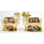 TWO ROYAL CROWN DERBY IMARI EWE AND IMARI RAM PAPERWEIGHTS, 10CM H, RED OR GILT PRINTED MARK AND