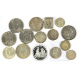 COINS. CROWN 1935 AND THREE VARIOUS OTHER CROWN SIZED SILVER COINS, FLORIN 1937, ETC