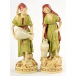 A PAIR OF ROYAL DUX FIGURES OF EASTERN WATER CARRIERS, 29CM H, MARK IMPRESSED ON A PINK TRIANGULAR