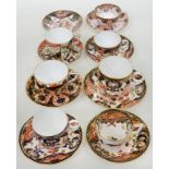 SEVEN CROWN DERBY JAPAN PATTERN TEA AND COFFEE CUPS AND SAUCERS AND A FURTHER SAUCER, VARIOUS SIZES,