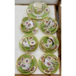 AN APPLE GREEN GROUND BONE CHINA TEA SERVICE, PROBABLY STAFFORDSHIRE, PRINTED AND PAINTED WITH