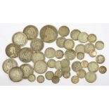 A SMALL QUANTITY OF VICTORIAN SILVER COINS, COMPRISING CROWN, HALF CROWN (7) AND FLORIN (4) AND