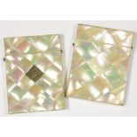 TWO VICTORIAN MOTHER OF PEARL CARD CASES, 10CM H