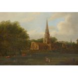 ENGLISH SCHOOL, 19TH C, ST OSWALD'S CHURCH ASHBOURNE, oil on canvas, 36 x 52cm++Lined and restored