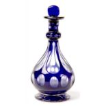 A BLUE FLASHED GLASS SCENT BOTTLE AND A STOPPER, 14CM H, LATE 19TH C