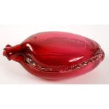 A VICTORIAN CRANBERRY GLASS GIMMEL FLASK, 20CM H, C1850