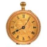 A SWISS GOLD KEYLESS CYLINDER LADY'S WATCH, IN ENGRAVED CASE, MARKED 18K, C1900