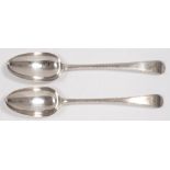 A PAIR OF GEORGE III SILVER TABLE SPOONS, BY HESTER BATEMAN, FEATHER EDGE PATTERN, LONDON 1774,