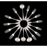 A SET OF SIX SCOTTISH GEORGE IV SILVER TABLE FORKS, FIDDLE PATTERN, BY J MCKAY, EDINBURGH 1820 AND