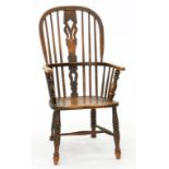 A VICTORIAN ASH WINDSOR CHAIR WITH ELM SEAT, 102CM H