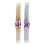 TWO 9CT WHITE AND YELLOW GOLD RINGS SET WITH PIN SAPPHIRES, SIZES M, 3.3G