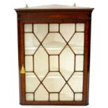 A VICTORIAN MAHOGANY GLAZED CORNER CUPBOARD, 93CM H