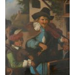 NORTHERN EUROPEAN SCHOOL, 19TH C, ITINERANT MUSICIANS, OIL ON ZINC PANEL, 15.5 X 13CM