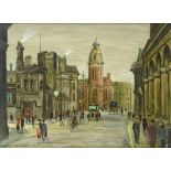 •†ARTHUR DELANY (1927-1987), STREET SCENE, signed, oil on hardboard, 26.5 x 36cm++In the same fine