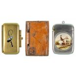 A VICTORIAN NICKEL PLATED BRASS VESTA CASE, INSET WITH A SEPIA PHOTOGRAPHIC PORTRAIT OF A