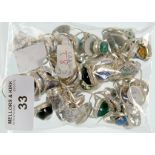 THIRTY SIX SILVER CABOCHON SET RINGS, VARIOUS SIZES, 119G