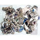 FORTY SILVER CABOCHON SET RINGS, VARIOUS SIZES, 193G