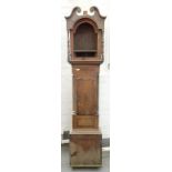 AN EARLY VICTORIAN OAK AND INLAID LONGCASE CLOCKCASE, WITH SWAN NECK PEDIMENT, 208CM H