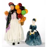 A ROYAL DOULTON EARTHENWARE FIGURE OF BIDDY PENNYFARTHING AND A ROYAL DOULTON BONE CHINA FIGURE OF