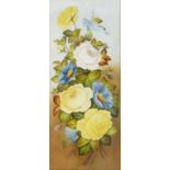 A PAIR OF VICTORIAN GLASS PICTURES OF FLOWERS, PAINTED BY WILLIAM RAYWORTH OF DERBY (C1852-1908)
