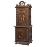 A NORTHERN EUROPEAN CARVED OAK AND FRUITWOOD CUPBOARD, PROBABLY FLANDERS, LATE 19TH C, with