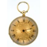 A SWISS 18CT GOLD CYLINDER LADY'S WATCH WITH ENGRAVED GOLD DIAL, LATE 19TH C