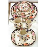 A MASON'S IRONSTONE MANDALAY PATTERN PART DINNER SERVICE AND GRADUATED SET OF JUGS, PRINTED MARK,