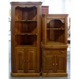 TWO WAXED PINE CORNER CUPBOARDS AND A DRESSING TABLE, 65CM W