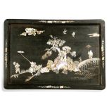 A CHINESE MOTHER OF PEARL INLAID AND EBONISED TRAY, 29.5CM W, LATE 19TH C