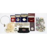 MISCELLANEOUS VINTAGE COSTUME JEWELLERY AND WRISTWATCHES, QEII CUPRO-NICKEL COMMEMORATIVE CROWNS AND