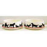 A PAIR OF SPODE EARTHENWARE ALL-IN-ONE DOG BOWLS, 17CM D, PRINTED MARK