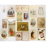 A VICTORIAN FOUR FOLD CHRISTMAS CARD BY MARCUS WARD & CO with two putti on a branch before the