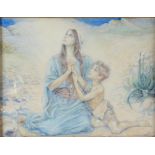 DORA WEBB, PRAYING IN THE DESERT, SIGNED (DORA WEBB RMS), IVORY, 11 X 14.5CM, FRAMED