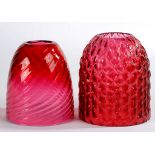 TWO VICTORIAN CRANBERRY GLASS NIGHT LIGHT SHADES, 8.5 AND 9CM H, LATE 19TH C