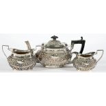 A VICTORIAN EMBOSSED SILVER BACHELOR'S TEA SET, 12CM H, BIRMINGHAM 1900, 18OZS