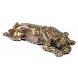 A CAST METAL MODEL OF A BULLDOG, 17CM L, INSCRIBED ZEUKRAM